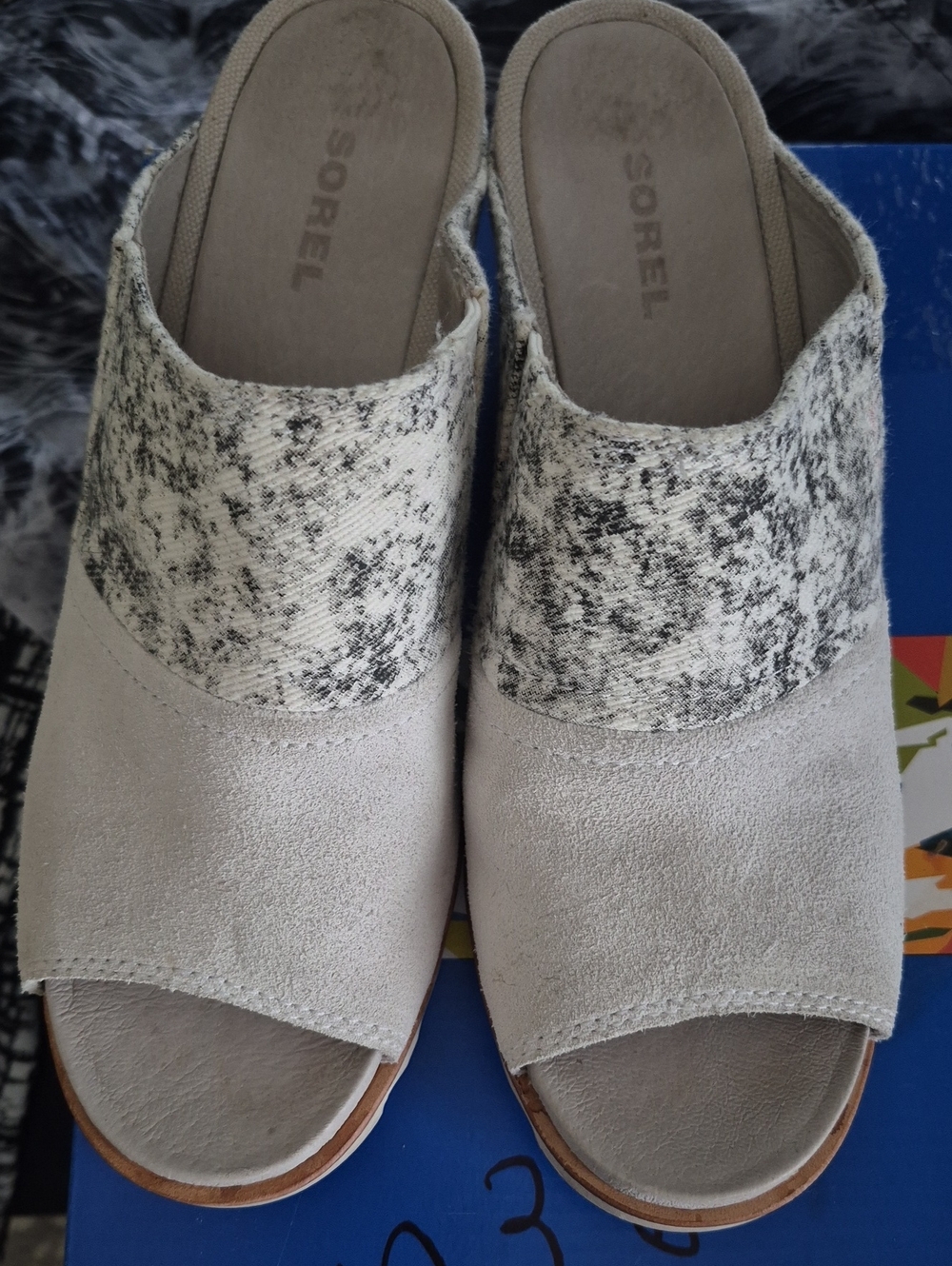 Sorel Gray Heathered Suede Open-Toe Wedge Mules